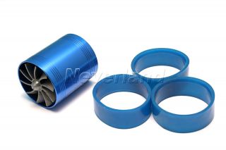 Dual Air Intake Gas Fuel Saver Turbine supercharger Engine Enhancer Fan Blue New