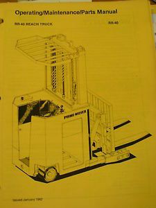 Prime Mover Reach Truck Operating Maintenance Parts Manual RR 40 RR40 Forklift