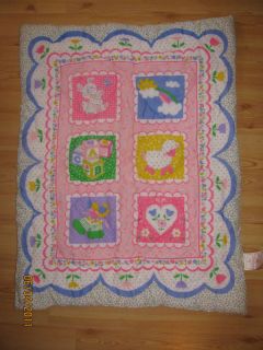 Baby Girl Blanket Crib Quilt Fine Baby Pink Flower Bunny Lamb Heart Made USA