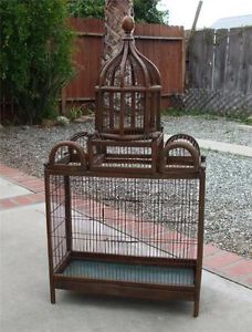 Antique Bird Cage House Walnut Wood Wire Domed Gothic Victorian Vintage Wooden