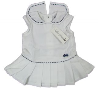 TUTTO Piccolo "Nautical" Kleid Dress Marine Navy Leinen Baby Weiß Blau Neu