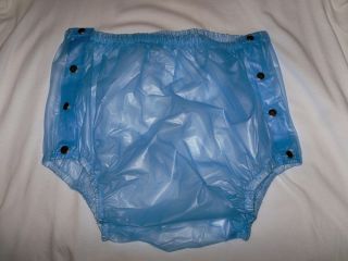 1 Size Large Blue Adult Baby Diaper Cover Snap on Plastic Pants Soft Smooth