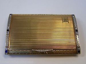 1918 Art Deco Calling Card Case 14k Gold Diamonds Sapphires Business Card Holder