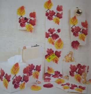 Autumn Leaves Plastic Canvas Pattern Leaflet Tissue Box Cover Coaster Set
