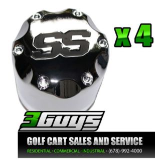 New Set 4 Club Car EZGO Yahama Chrome Center Caps for Golf Carts