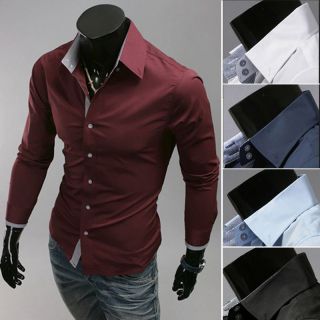 Top Designed Men Luxury Casual Slim Fit Stylish Long Sleeve Dress Shirts 2 Color