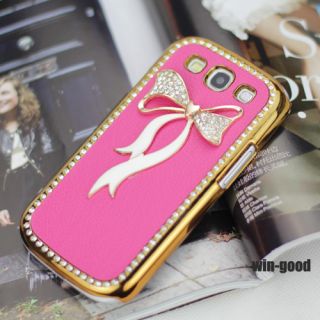 Lady Crystal Bling Deluxe Leather Bow Case Cover for Samsung Galaxy III S3 I9300