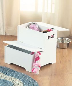 White Finish Wooden Pet Puppy Dog 2 Step with Storage Stairs Unit