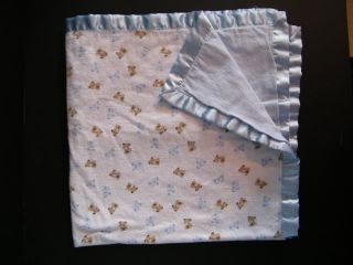 Carters Blue Brown Puppy Dog Flannel Baby Sec Blanket