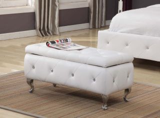 Kings Brand Tufted Design White Upholstered Storage Bench Ottoman New