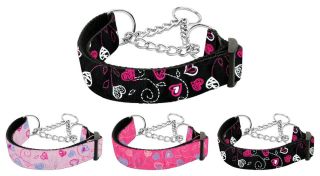 Dog Pet Puppy Crazy Hearts Martingale Nylon Collar Limited Slip Safety Leash