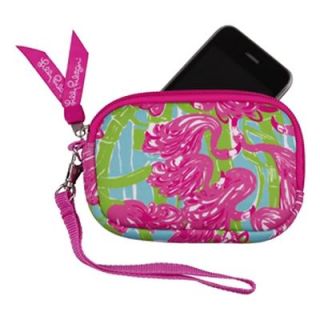 Lilly Pulitzer Tech Case Wristlet "Fan Dance" Pink Flamingo Camera Cell Phone N