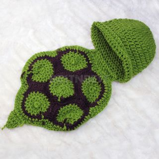 Green Brown Knit Turtle Tortoise Shells Hat Cap Newborn Baby Photography Costume