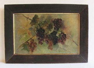 Fine Antique 1883 Original Oil Painting Wine Grapes Still Life Original Frame