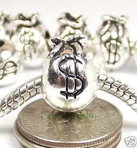 Silver Money Bag Charm Large Hole Slider Bead Fit Eurppean Charm Bracelet M716