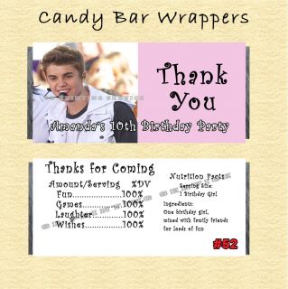 One Direction Justin Bieber Birthday Sticker Candy Wrapper Personalized Custom