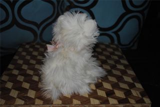 White Pomeranian Terrier Plush Sassy Puppy Dog Pink Bow Russ Berrie RARE 8" Cute