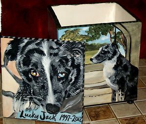 Custom Pet Urn for Ashes Cat Dogs Cremation Urn Med Memorial 4 Sided Ceramic Dog