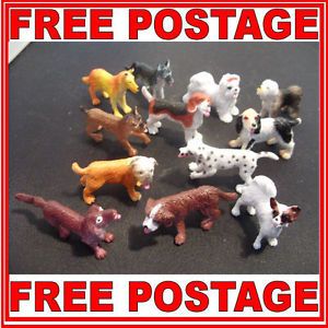 12 Small Plastic Dogs All Different Breeds Good Colour Detail Free Postage O24