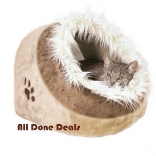 Cat Igloo Cave Bed Brown Fur Kitten Snuggle Pet Pad Warm Fur Dog House 40cm New