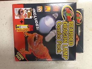 Zoo Med Bearded Dragon Terrarium UVB Heat Bulb Combo Pack Free Thermometer