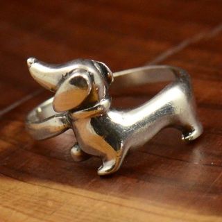 Vintage Sterling Silver Dachshund Puppy Dog 2 6g Ring 8 5 XE537