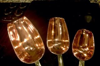 Set of 3 Copper Brass Measuring Scoops Cup Pan Kitchen Utensil Pot Graduated
