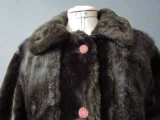 Vintage 60s Black Faux Fur Seal Skin Vegan Pea Coat Jacket Medium