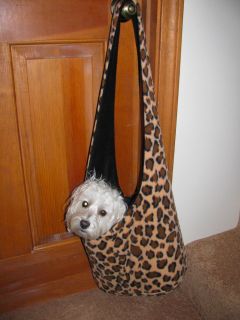 Velour Animal Leopard Print Dog Pup Pet Carrier Sling Shoulder Bag Pouch