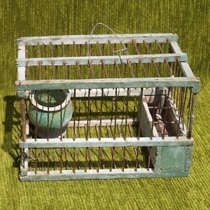 Small Original Antique Bird Cage Songbird Wood Metal Shabby Chic Country