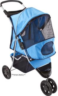 New Baby Blue Folding Dog Cat Pet Stroller Cup Holder 3 Wheel PS 06 BL