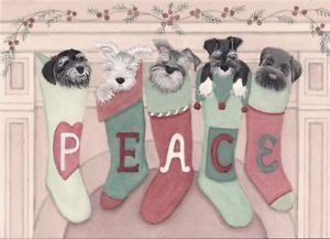12 Christmas Cards Schnauzers Hung by Chimney with Care Lynch Folk Art