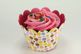 24x Reversible Cupcake Wrappers Wrap Liners Mutli Color Polka Dot