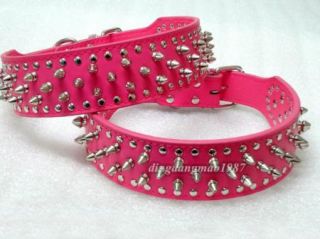 2'' Wide Pink Leather Spiked Studded Dog Collar Pitbull Bully Boxer Terrier s XL