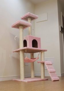 New Beige Leopard Skin Pink 57" Cat Tree Condo Furniture Scratch Post Pet House