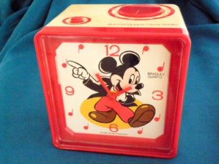 Vintage Red Cream Bradley Disney Mickey Mouse Alarm Clock Am FM Radio Nice