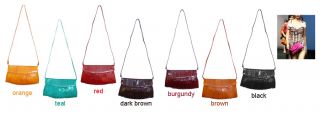 Genuine Eel Skin Leather shoulder Bag Handbag Clutch Bag Wallet Purse Dark Brown
