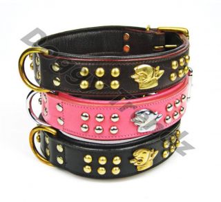 Bull Terrier Leather Dog Collar Padded Pink Brown Black