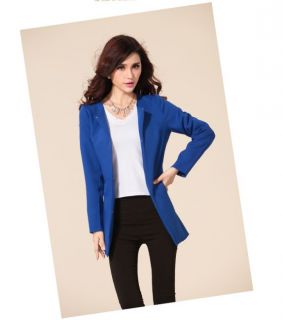 Fashion Womens Blazer Slim Fit Long Sleeve Collarless Coat Jacket Suits Parka