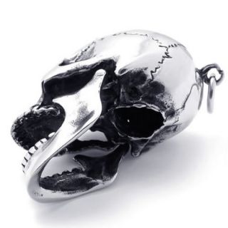 Men's Heavy Silver Skeleton Skull Stainless Steel Pendant Necklace US120819