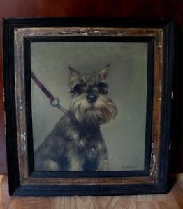 Antique A Sideris O C Oil Painting of Miniature Schnauzer Terrier Dog