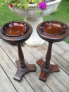 Lot of 2 Vintage Ethan Allen Wood Ashtray Stands Smoking Stands CR