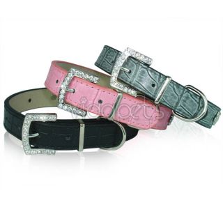 8" 21" Black Gray Pink Leather Rhinestone Dog Collar Small Medium Large s M L