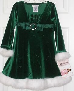 Bonnie Jean New Girls Green Christmas Dress Size 5 Fur Clothes Holiday Party