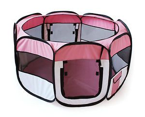 Portable Indoor Outdoor Folding Dog Cat Pet Play Exercise Pen Pink