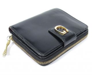 Gucci Black Patent Leather Bifold Wallet Zipper Coin Change Purse