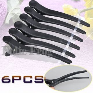 6pcs Black Matte Hairdressing Section Hair Clip Grip Salon Clamps L Size