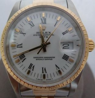 Mens Rolex Oyster Perpetual Date Two Tone 18K Stainless Steel Roman Numerals