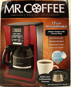 Mr Coffee 12 Cup Programmable Coffee Maker Brushed Red w Chrome Accents