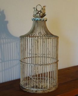Stunning Antique Shabby Chippy Paint Chic Metal Tole Bird Cage 2ft Tall Heavy